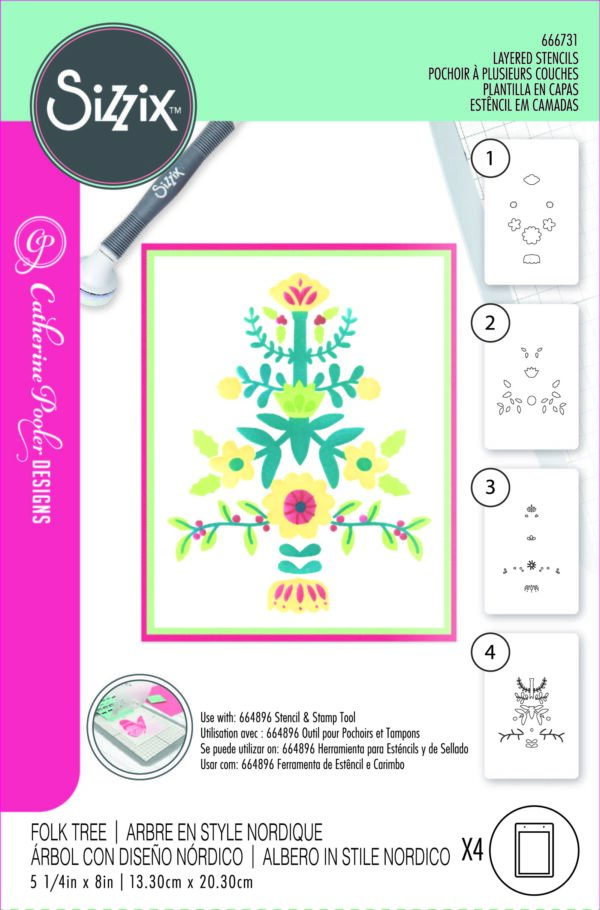 Sizzix A6 Layered Stencils 4PK - Folk Tree by Catherine Pooler