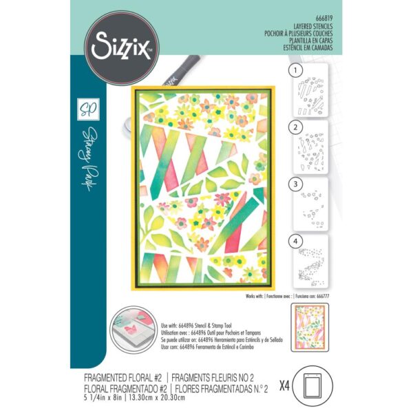 Sizzix A6 Stencil 4PK - Fragmented Floral #2 by Stacey Park