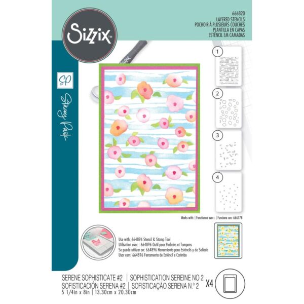 Sizzix A6 Stencil 4PK - Serene Sophisticate #2 by Stacey Park